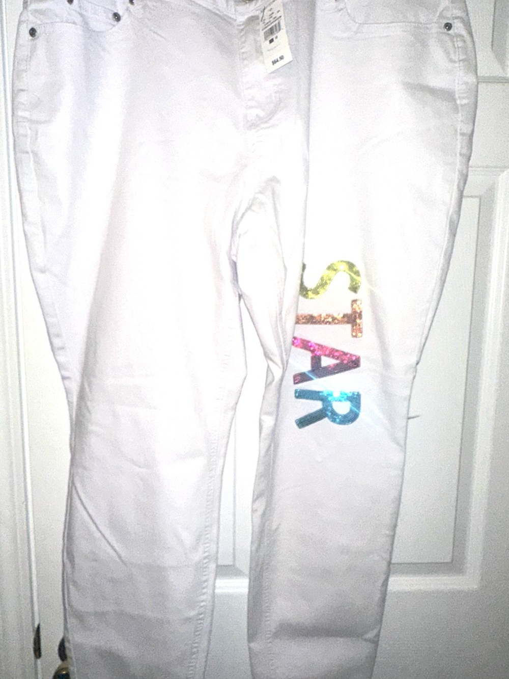 Ashley Stewart White Jeans with Rainbow Sequin 'STAR' Detailed women’s size 20.